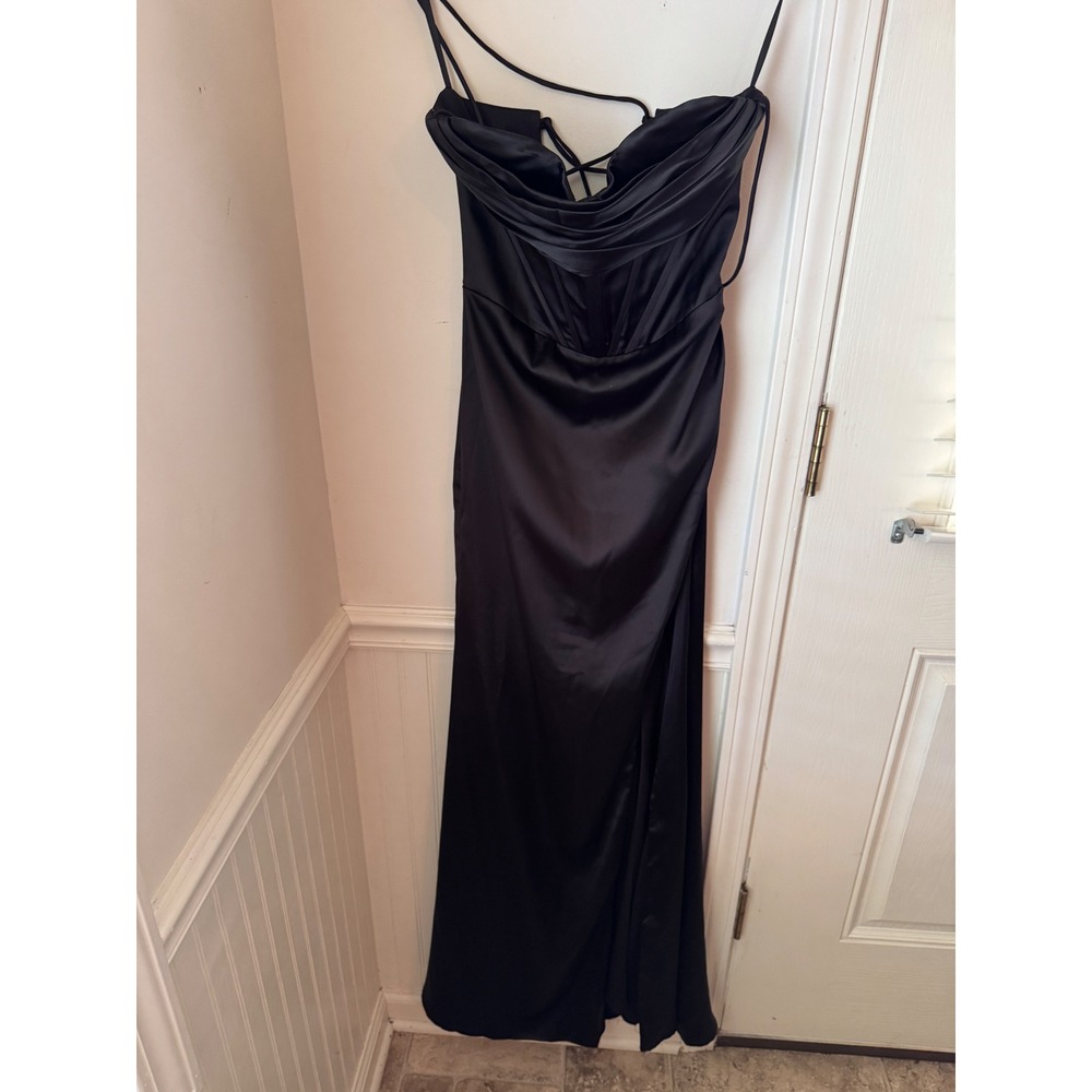 Velvi Black Satin Corset Maxi Dress Lace Up Back Formal Gown Size 6